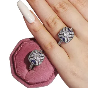 Vintage zircon ring with elegant pave setting and blue accent stones for women daily wear.