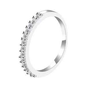 Minimalist silver ring featuring sparkling tiny stones and beaded half band design for daily wear.