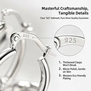 S925 Sterling Silver Hoop Earrings Plain Smooth Polished Minimalist Hypoallergenic Jewelry