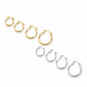 S925 sterling silver hoop earrings set, multi-size plain smooth hollow tube design jewelry.