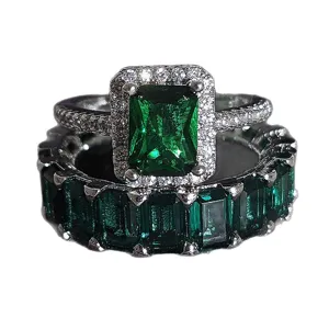 Elegante conjunto de anillos apilables de circonita verde para mujer joyería brillante principal