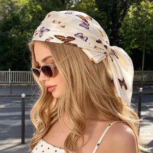 Foulard Quadrato Raso Raso Sintetica Stampa Farfalla Floreale Leopardo Fascia Accessorio Capelli Donna