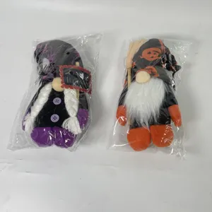 Halloween Wichtel Schwedischer Tomte Plueschpuppe mit Besen Kuerbis Deko Set fuer Zuhause