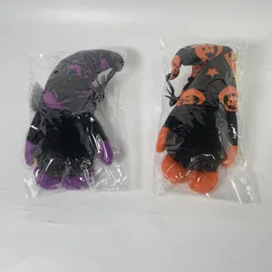 Halloween Wichtel Plueschpuppe Detailansicht, suesse Stoffpuppe mit Kürbis und Hut, 2er Set.