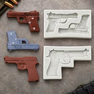 Detail view of 3d pistol silicone molds for resin clay soap candle baking decoration items.