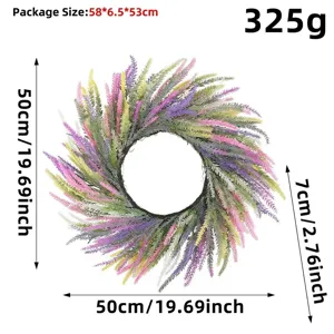 Colorful artificial lavender wreath 50cm decorative door wall hanging floral garland for home