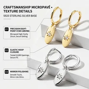 S925 sterling silver hoop earrings with star pendant sparkling zircon minimalist jewelry