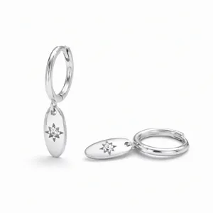 S925 Sterling Silver Starburst Oval Drop Hoop Earrings for Women Chic Trendy Jewelry