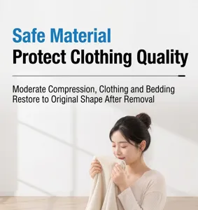 Sacchetto sottovuoto per vestiti vista dettagliata, materiale sicuro e cura tessuti.