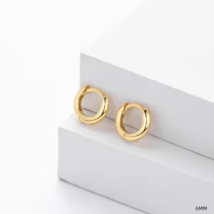Boucles d'oreilles créoles rondes lisses en argent sterling S925 6mm minimaliste.