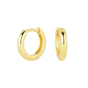 Détails boucles d'oreilles créoles rondes lisses en argent sterling 925 plaqué or, style huggie.