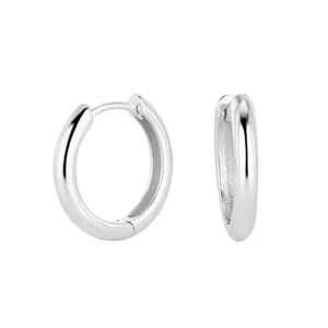 Boucles d'oreilles créoles lisses en argent sterling S925 classique rond détail bijou