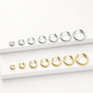 Boucles d'oreilles créoles argent S925 lisses rondes tailles multiples argent et or