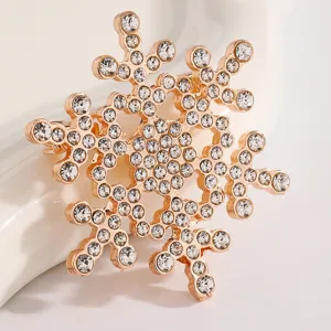 Crystal snowflake brooch pin, rose gold tone alloy rhinestone winter holiday fashion jewelry