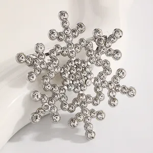 Silver rhinestone snowflake brooch crystal winter pin elegant holiday accessories