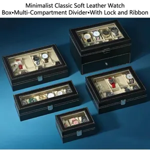 Scatola portaorologi in pelle PU nera con finestra in vetro, custodia multi-scomparto con serratura.
