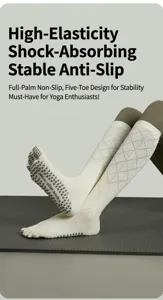 Long yoga socks for women, pilates five toe non slip socks with grip for workout and fitness.