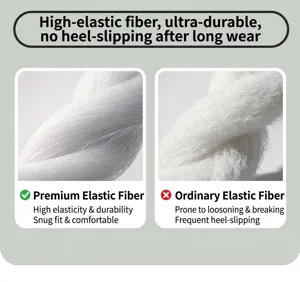 Detailed close-up shot of high elasticity breathable yoga socks fiber material and durability.