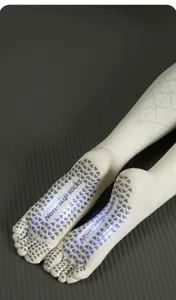 Non-slip long yoga socks for women, breathable pilates toe socks with 3D silicone grip soles.