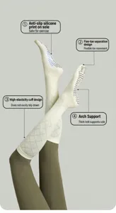 Long grip yoga socks for women, non-slip pilates socks with five-toe design and arch support.