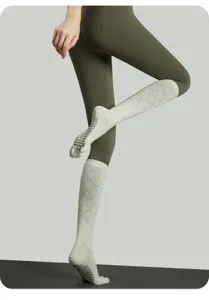 Knee high yoga socks for women non slip five toe pilates grip socks breathable calf athletic socks