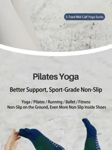 Detailed view of five-finger non-slip yoga socks with grip dots for pilates and fitness workouts.