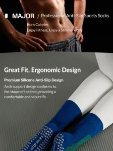 Detailed view of non-slip yoga toe socks with silicone grip dots and arch support.