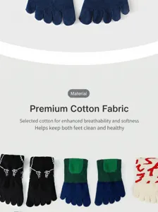 Close-up detail of five-toe yoga socks, breathable cotton fabric, comfortable fit for pilates.
