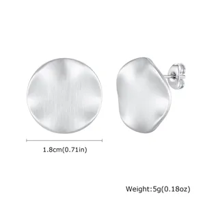 Boucles d'oreilles puces rondes irrégulières en acier inoxydable brossé, 1.8cm, bijoux tendance.