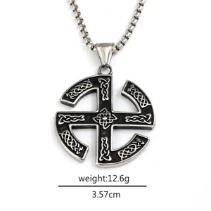 Retro stainless steel Viking Slavic pendant necklace men's vintage jewelry 3.57cm 12.6g
