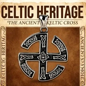 Retro stainless steel Celtic cross pendant necklace, vintage pagan Slavic amulet jewelry.