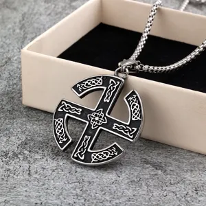 Vintage stainless steel mens pendant viking slavic sun wheel necklace fashion new