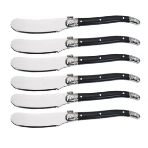 Professional stainless steel butter knife set of 6 with black handle Laguiole style