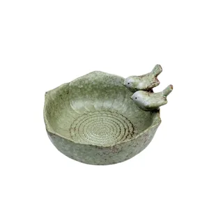 Keramische hydroponische bloempot vintage groene schaal met schattige vogeltjes decoratie.