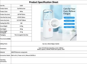 Handheld nano atomization eye spray technical specification and product details display.