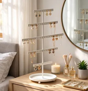 Nordic white metal tiered jewelry stand earring organizer display rack for desktop vanity decor