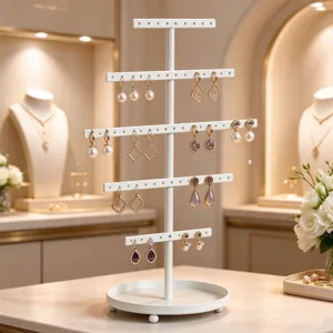 5-Tier White Metal Earring Display Stand Nordic Style Jewelry Organizer Holder Rack