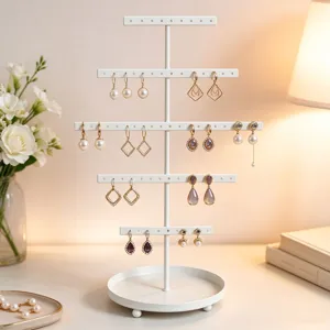 Nordic 5-tier metal earring display stand white jewelry organizer for retail shop
