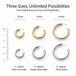 S925 sterling zilveren dikke C-creolen oorbellen in 20mm, 30mm en 40mm maten, goud en zilver.
