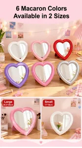 Heart-shaped desktop makeup mirror, cute vanity mirror with Macaron colors for table.