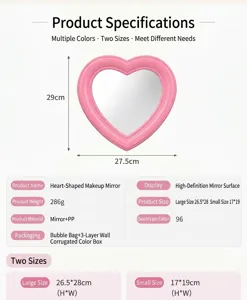 Cute heart-shaped desktop makeup mirror, dual-purpose pink vanity mirror for room decor.