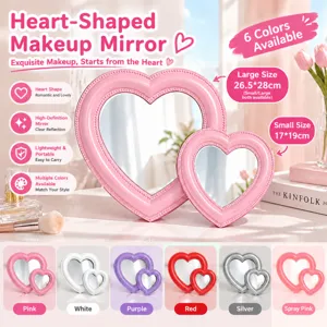 Heart Shaped Vanity Mirror Plastic Beaded Edge Desktop Wall Mounted Aesthetic Cosmetic Mirror For Tabletop Decoration