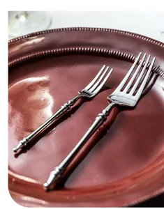 Stainless steel tableware set elegant silver forks dessert fork plate display detail