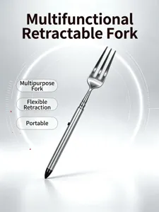 Portable telescopic metal fork toothpick tool, lightweight pocket EDC gadget for dining.