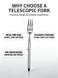 Portable telescopic metal fork with pen shaped handle, durable and compact for daily use.