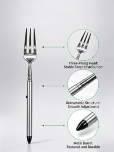 Portable telescopic metal toothpick multi-tool, durable three-prong fork for outdoor use.