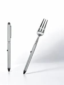 Titanium alloy portable telescopic toothpick fork pen EDC tool outdoor keychain pendant.
