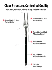 Portable titanium toothpick fork tool with telescopic pen body and anti-slip black handle for outdoor use.