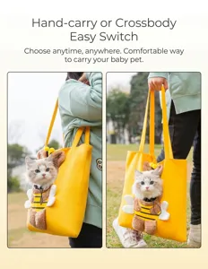 Pet carrier bag cute bee canvas portable cross-body breathable pet out bag for cats dogs