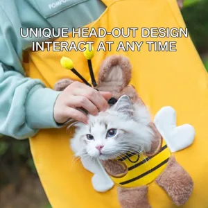 Cute bee design canvas pet carrier bag outdoor portable cross body shoulder bags